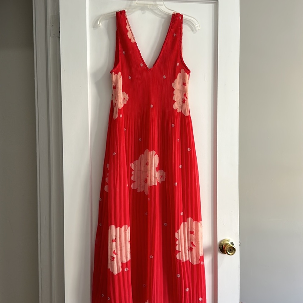 Ganni pleated floral georgette midi dress